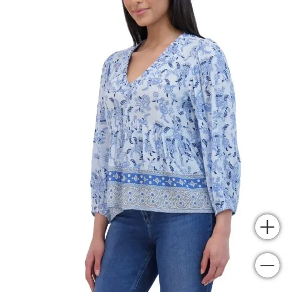 Lucky Brand Floral Blue Women's Top Medium NWT - Picture 2 of 6